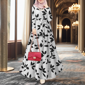 Wholesale Empire Waist Long Sleeve Plus Size Women Muslim <b>Islamic</b> Clothing Maxi Abaya Dress with Pleat Digital <b>Print</b> - Product Image 2