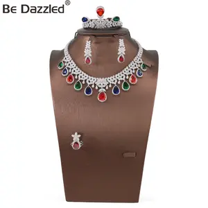 Bedazzled Fine jewelry women colorful mix stone jewelry sets rhodium plated China factory direct sale