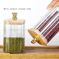 Ensemble de bocaux en verre personnalisés à rayures verticales côtelées, carrés, avec couvercle en forme d'ours, pour le stockage des aliments dans la cuisine