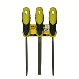Juego de limas Stanley de 3 piezas con mango de caucho, limas planas, redondas y de corte bastardo para trabajar metal y madera - Product Image 3