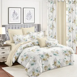Conjunto de cama de microfibra moderno e confortável 2024, moda tendência conjuntos de cama com cortinas combinando