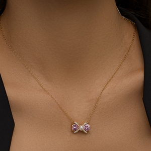 Collar de Perlas con Lazo Rosa de Plata de Ley 925 CANNER, Diseño Único y Dulce con Lazo, Estilo Elegante y a la Moda - Product Image 4