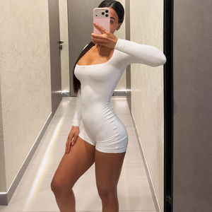 QINSI Custom Logo Women Pajama Full Sleeve Jumpsuits Solid Nightgown Knit <strong>Pyjama</strong> Womens <strong>One</strong> Piece Knee Bodysuit - Product Image 5