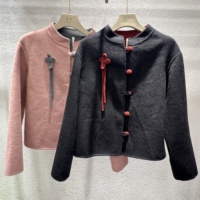 Blazer court d'hiver en laine à simple boutonnage de style chinois avec doublure en polaire