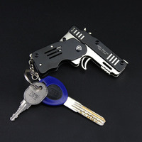 Mini Pistola Metálica de Juguete, Llavero con Pistola Plegable de Metal y Goma, Llavero con Pistola de Juguete