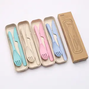 Vendedor superior, cuchara de paja de trigo de plástico sostenible biodegradable y tenedor, cuchillo, juego de <span class=keywords><strong>cubiertos</strong></span>, caja - Product Image 1