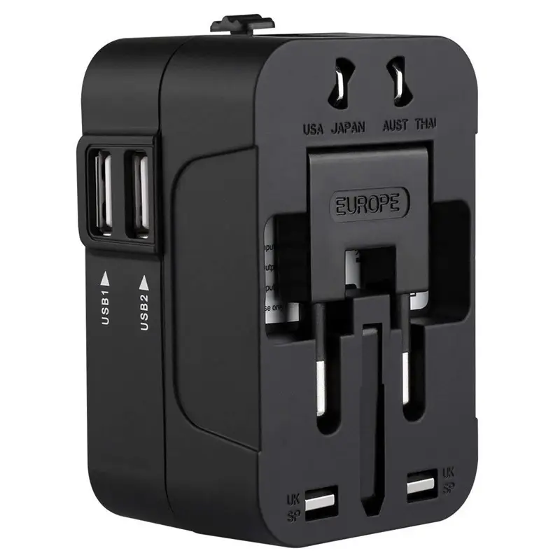 Multi Function Dual USB Black Travel Adaptor Plug