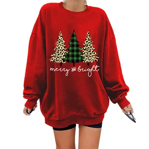 New trend off-shoulder Hoodies custom Christmas print logo red pullover women thickened sweater