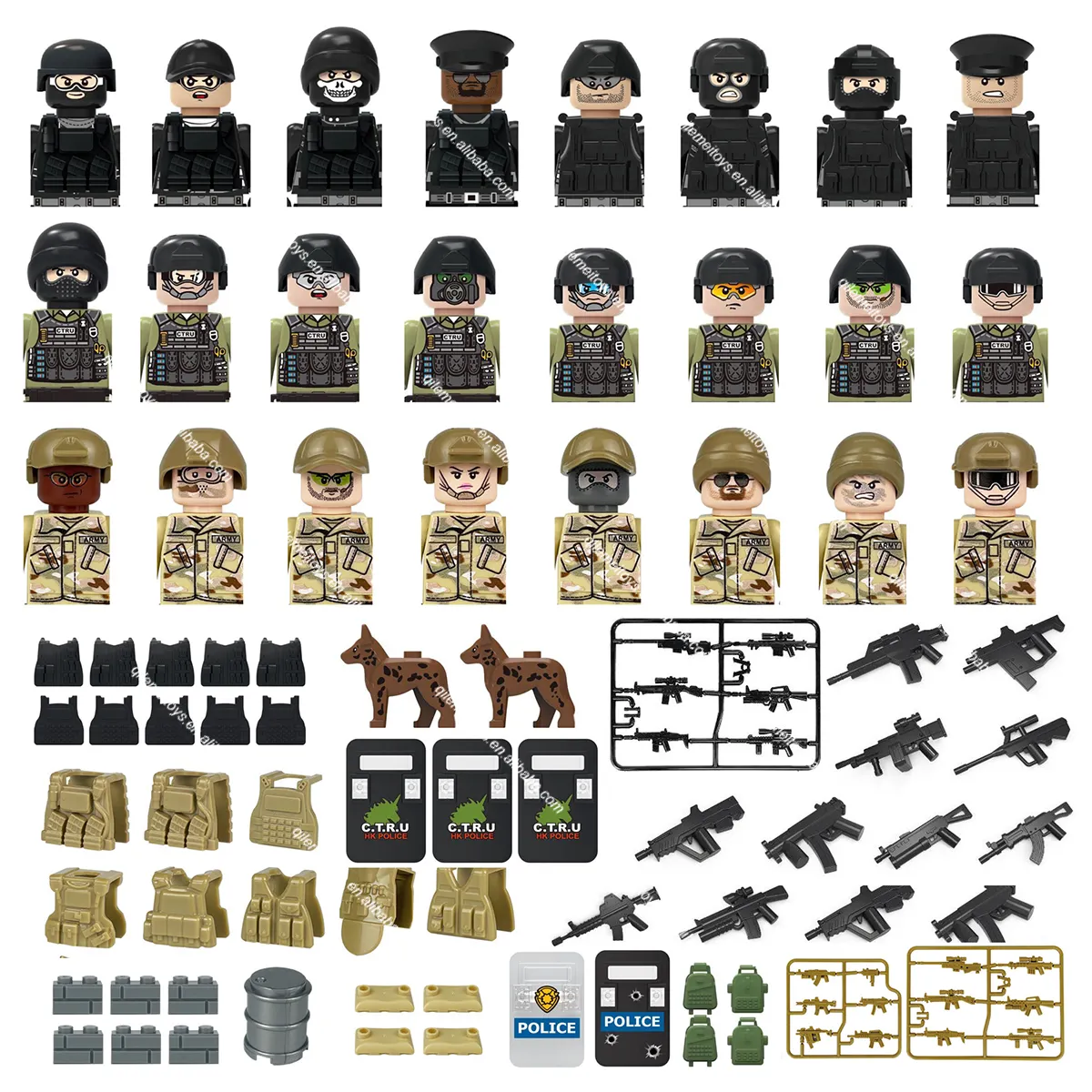Soldados armados do exército SWAT da cidade da polícia, blocos de construção de brinquedos, mini-figura de acessórios de tijolos SWAT MOC, venda imperdível