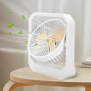 OEM ODM rechargeable mini fan box with led light 6inch With 5 Blades Ventilador Handhold Standing usb charger box mini fan