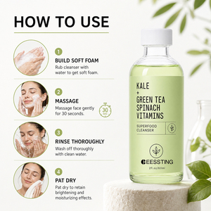 Limpiador Facial Espumoso de Kale y Té Verde, 100% Natural, Suave, Repara la Barrera Cutánea, Minimiza los Poros, OEM/ODM - Product Image 5