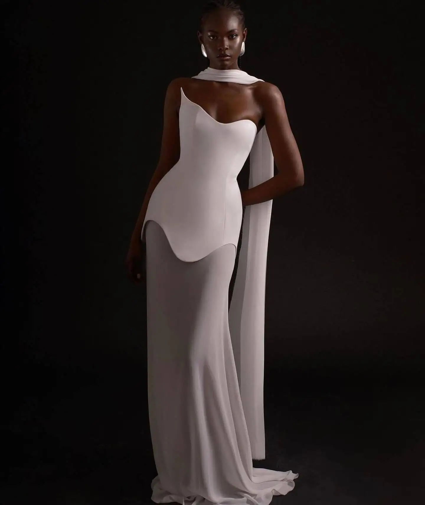 Sexy Strapless Mesh Patchwork Bandage Long Dress With Scarf Women Black  White Backless Asymmetrical Celebrity Party Maxi Dresses| Alibaba.com