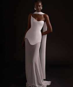 Sexy senza spalline maglia Patchwork fasciatura <span class=keywords><strong>abito</strong></span> <span class=keywords><strong>lungo</strong></span> con sciarpa da donna <span class=keywords><strong>bianco</strong></span> <span class=keywords><strong>nero</strong></span> senza schienale celebrità festa Maxi abiti asimmetrici - Product Image 1