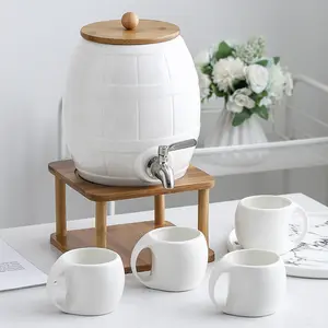 思悦3.5L咖啡套装茶壶水水壶带木架陶瓷咖啡茶壶杯马克杯套装批发9650