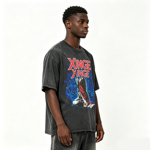 <span class=keywords><strong>T</strong></span>-<span class=keywords><strong>Shirt</strong></span> da Uomo con Stampa Grafica Personalizzata di Figura <span class=keywords><strong>Rock</strong></span> e Fiamme, Effetto <span class=keywords><strong>Vintage</strong></span> Acid Wash Oversize - Product Image 3