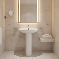 Lavabo en céramique moderne avec piédestal blanc, à poser au sol, pour salle de bain d'hôtel, design européen pour balcon, facile à nettoyer