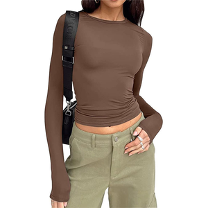 Camisetas Casuales de Manga Larga para Mujer, Primavera Otoño, Color Sólido, Corte Ajustado, Camisetas Básicas, Ropa Urbana Femenina - Product Image 1