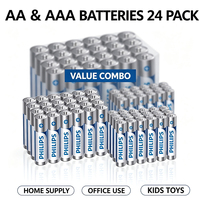 Kit de Baterías Alcalinas PHILIPS AA AAA 1.5V, 24 Unidades LR6 AA + 24 Unidades LR03 AAA, Baterías Secas Desechables para Juguetes y Electrónica del Hogar