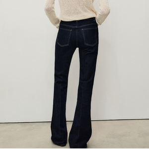 กางเกงยีนส์ทรงบานผ้าแคนวาสสั่งทำพิเศษ OEM สไตล์สตรีทแวร์ สำหรับฤดูใบไม้ร่วง มีกระเป๋าติดกระดุม ระบายอากาศได้ดี ทรงปกติ มีหลายขนาด - Product Image 3