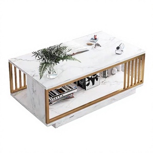 Mesa de Centro Rectangular Blanca de MDF con Marco de Metal Negro, Muebles de Sala de Estar, Diseño Industrial Moderno - Precio Económico, Diseño Personalizado - Product Image 2