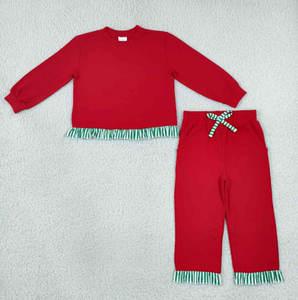 Conjunto de Pijama de Manga Larga con Volantes para Niñas, Conjunto de Ropa de 2 Piezas de Color Sólido para Niños - Product Image 3