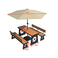 Ensemble table et chaises WPC d'extérieur avec longue banquette et parasol – Mobilier de loisirs pour cour, restaurant, rue de restauration et site touristique