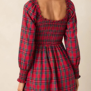 Vestido Mini de Manga Larga a Cuadros Rojos de Algodón, Moderno, para Mujer, Verano, Navidad - Product Image 3