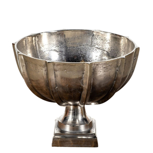 Vintage Silver Champagne Bowl <b>Footed</b> Metal Wine Chiller Tub Fluted <b>Ice</b> Bucket Centerpiece For Wedding Party & Hotel Catering - Product Image 1