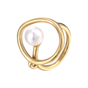 Bague pour femme en acier titane doré 14 carats avec coquille de perle, style européen et américain, irrégulière, pour l'index - Product Image 1