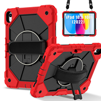 Étui robuste anti-chute WESOROL pour iPad A16 11e génération 2025 iPad 10e génération 10,9 2022 avec support rotatif à 360°, sangle de main et bandoulière, rouge et noir