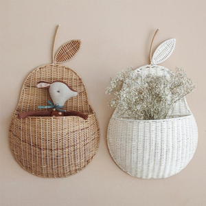 Huangtu Wall Hanging Natural Wicker Flower Basket Flower Pot Planter Rattan Vase Basket Home Garden Wall Decoration Storage Cont