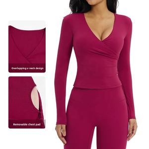 ชุดโยคะผ้าเนื้อนุ่มระบายอากาศแห้งเร็วแบบทึบสีพื้น ยี่ห้อ Tiktok Viral สำหรับผู้หญิง เสื้อออกกำลังกาย กางเกงโยคะ<span class=keywords><strong>ขา</strong></span>ยาว ผ้าไนลอนผสมสแปนเด็กซ์ ชุดออกกำลังกาย - Product Image 5