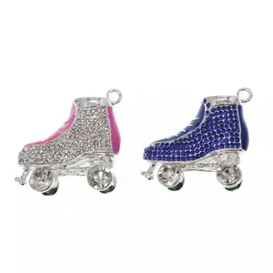 Custom 3D Rhinestone Enamel Roller Skates Ice Skating Shoes Charms Pendant Sport Item Jewelry