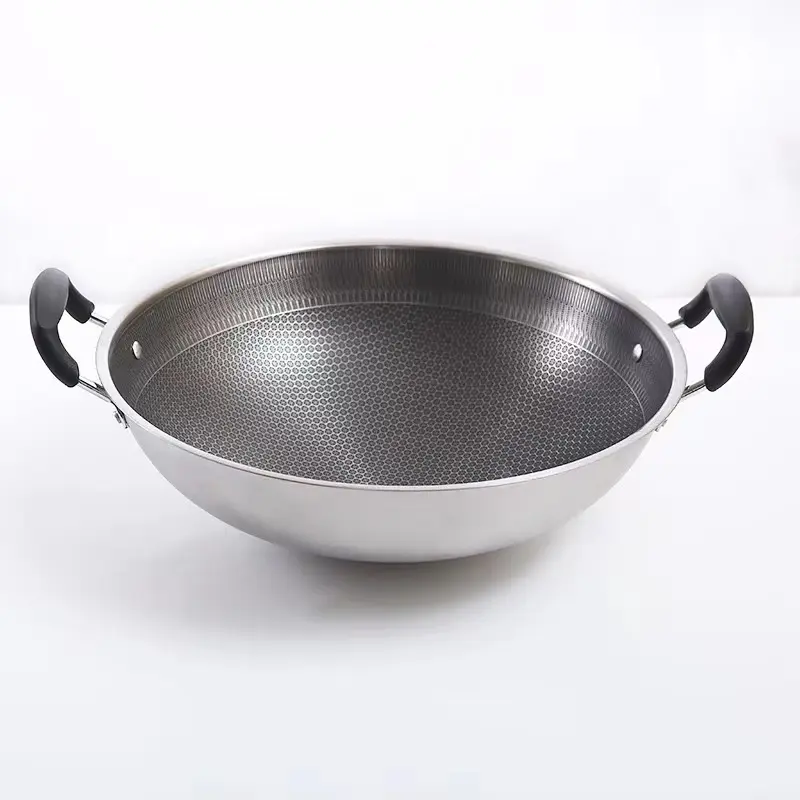 New fast heating 40/42/44/46 cm stainless steel cooking pot double handle large non-stick honeycomb wok