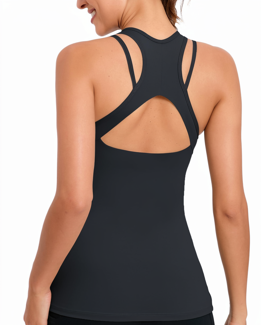 RUNNING GIRL Breathable Compression Workout Tank Tops Built-In Bras for Women Spandex/Nylon Strappy Back Athletic Yoga Tops