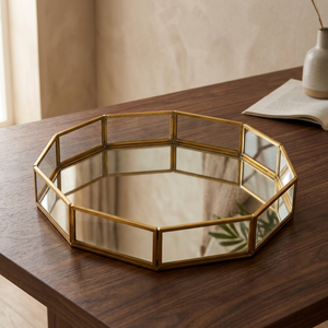 Decorative Brass & <b>Glass</b> Hexagon Storage <b>Tray</b> for Kitchen Food Storage Classic Style Reusable Home Decor From India - Product Image 1