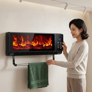 Chauffage électrique mural PTC avec porte-serviettes, affichage de la flamme, 3 modes, minuterie 10-40°C pour salle de bain et maison - Product Image 1