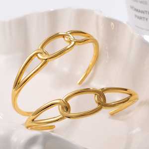 Geometric Twisted Splicing <b>Bracelet</b> 18K Gold Plated Stainless Steel Open <b>Cuff</b> For Women Party Jewelry - Product Image 1