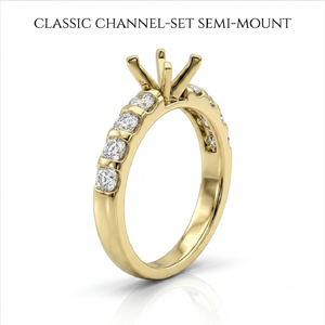 Vente en gros usine Bague de fiançailles semi-montée en or jaune 18 carats avec sertissage en canal et diamants latéraux ronds, 24h CAD, MOQ 1 pièce - Product Image 1
