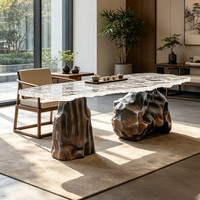 Table à thé de luxe en résine Designers Art Glacier, base en pierre naturelle de forme irrégulière, transparente, pour villas, maisons d'hôtes, salons de thé