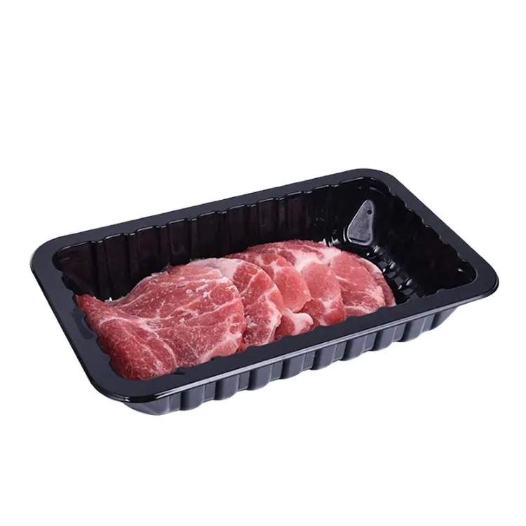 Custom Black Plastic Blister Supermarkt Fruit Groente Vlees Verpakking Wegwerp Voedsel Verpakking Pp Vlees Lade