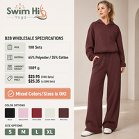Ensemble de survêtement polaire d'hiver 2 pièces pour femme, sweat à capuche zippé et pantalon de jogging large, doublure peluche chaude, tenue décontractée et active, vente en gros