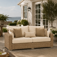 Ensemble de canapés de conversation en résine tressée à assise profonde pour terrasse de jardin extérieure haut de gamme