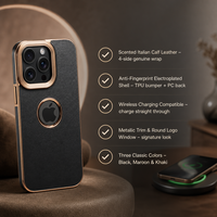Étui de téléphone en cuir de veau italien, fin et protecteur, compatible avec la charge sans fil pour iPhone 12 13 14 15