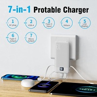 Banco de Energía Portátil Ultra Delgado con Logotipo Personalizado, 10000 mAh, Li-Polímero, Doble USB Tipo-C, Enchufe de CA, Cable Integrado, Carga Rápida PD 22.5W