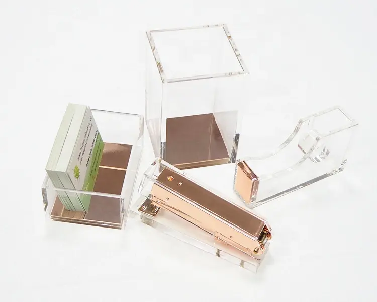 Shuohuisen — agrafeuse de luxe acrylique transparent or rose, organisateur de bureau, papeterie pour le bureau