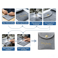 Pochette à bijoux en velours suédé, enveloppe de luxe avec bouton pression, emballage cadeau, sac anti-poussière pour collier, boucles d'oreilles, logo personnalisé
