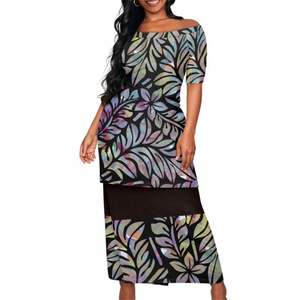 Vestidos personalizados Polynesian Samoan Fijian Tribal Puletasi diseño Tapa estampado señoras largo Bodycon conjuntos de fiesta para mujeres <span class=keywords><strong>dos</strong></span> piezas - Product Image 1