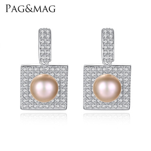 PAG & MAG Kecil Cubic Zirconia Diaspal Natural Pearl 925 Sterling Silver Earrings Bridal
