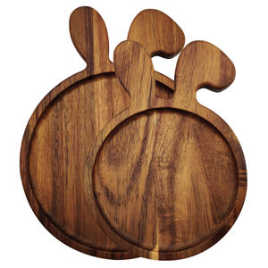 Service d'assiettes rondes service d'assiettes en bois d'acacia service de table couverts en bois avec logo personnalisable vaisselle - Product Image 1